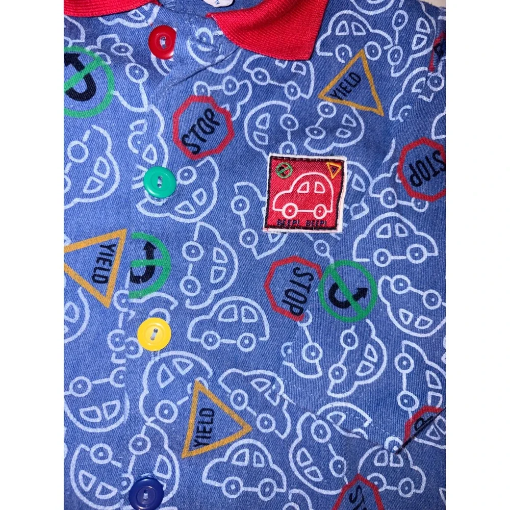 Vintage‎ Small Steps Kids Blue Car Traffic Pajamas Romper Sleepwear 12 Months